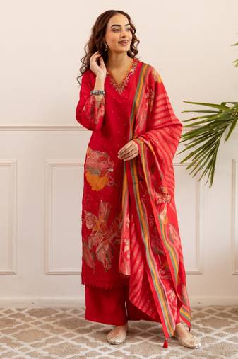 Kabool hibiscus work suit set