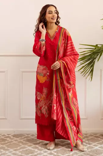 Kabool hibiscus work suit set