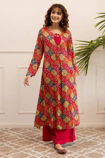 Kabool carmine printed kurta pant set