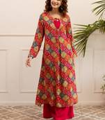 Kabool carmine printed kurta pant set