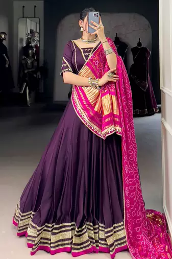 Purple Georgette Gota Patti Work Lehenga Choli With Dupatta