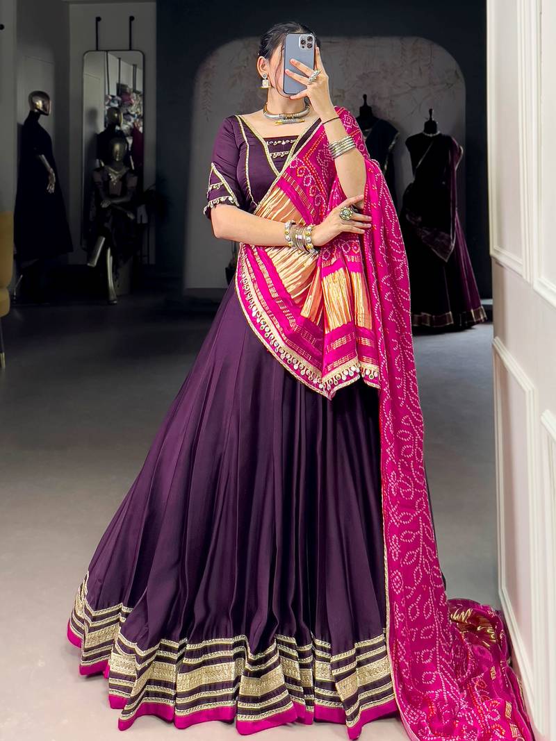 Purple Georgette Gota Patti Work Lehenga Choli With Dupatta