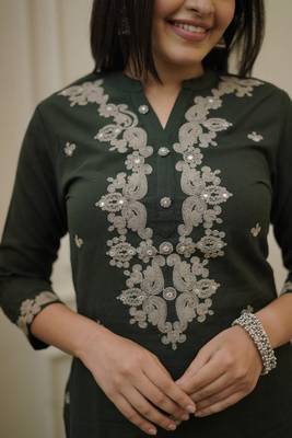 Dark Green Embroidered Cotton Suit Set with Dupatta 4