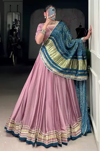 Mauve Georgette Lehenga Choli With Bandhani Dupatta