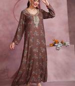 Floral printed a-line jalabiya with threadwork