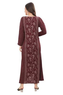 Floral printed a-line jalabiya with threadwork 2