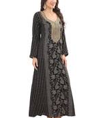 Floral printed a-line jalabiya with threadwork
