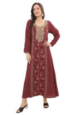 Floral printed a-line jalabiya with threadwork 1