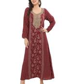 Floral printed a-line jalabiya with threadwork