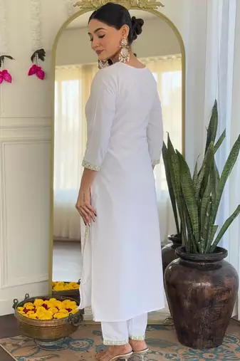  Viscose Embroidery work Straight Kurta with Pant and Dupatta Set