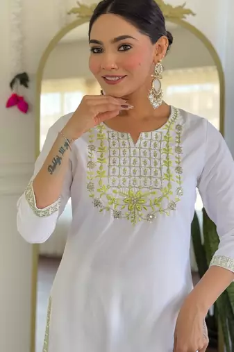  Viscose Embroidery work Straight Kurta with Pant and Dupatta Set