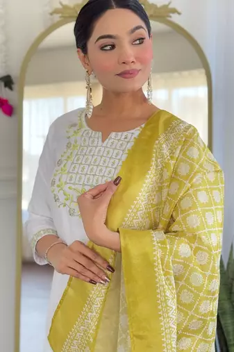  Viscose Embroidery work Straight Kurta with Pant and Dupatta Set