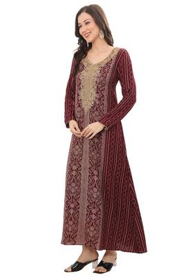 Floral printed a-line jalabiya with threadwork 2