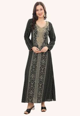 Floral printed a-line jalabiya with threadwork 1