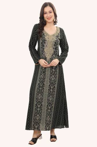 Floral printed a-line jalabiya with threadwork