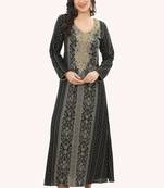 Floral printed a-line jalabiya with threadwork