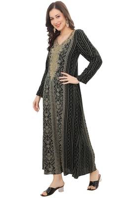 Floral printed a-line jalabiya with threadwork 2
