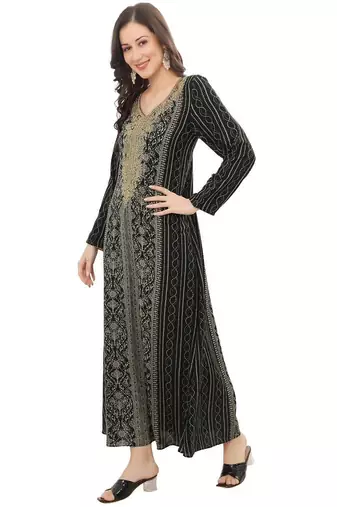 Floral printed a-line jalabiya with threadwork