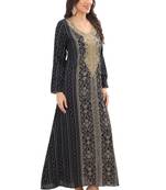 Floral printed a-line jalabiya with threadwork