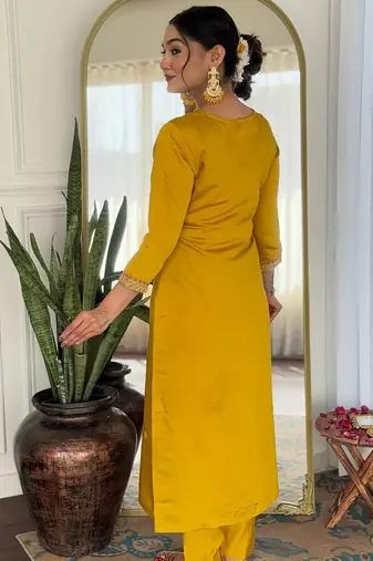  Rayon Embroidery work Straight Kurta with Pant and Dupatta Set