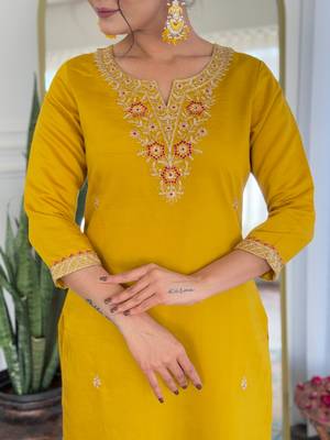  Rayon Embroidery work Straight Kurta with Pant and Dupatta Set 3