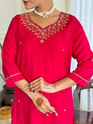  Viscose Embroidery work Straight Kurta with Pant and Dupatta Set 2