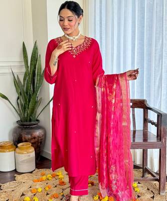  Viscose Embroidery work Straight Kurta with Pant and Dupatta Set 3