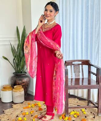  Viscose Embroidery work Straight Kurta with Pant and Dupatta Set 5