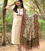 Off White Embroidered Cotton Flex Kurta and Pant Set with Chanderi Dupatta