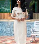 Off White Embroidered Cotton Kurta and Pant Set