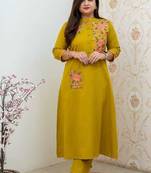 Mustard Yellow Embroidered Cotton Kurta and Pant Set