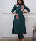 Green Embroidered Cotton Kurta and Pant Set