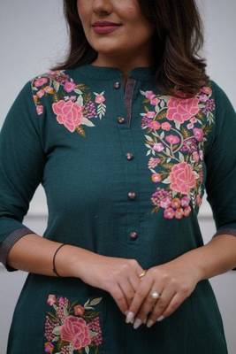 Green Embroidered Cotton Kurta and Pant Set 4