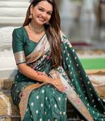 Green soft silk blend saree with zari weaving meenakari design