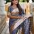 Grey soft silk blend saree with zari weaving meenakari design