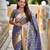 Grey soft silk blend saree with zari weaving meenakari design