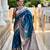 Teal blue soft silk blend saree with zari weaving meenakari design