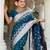 Teal blue soft silk blend saree with zari weaving meenakari design
