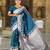 Teal blue soft silk blend saree with zari weaving meenakari design