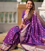 Purple soft silk blend saree with zari weaving meenakari design