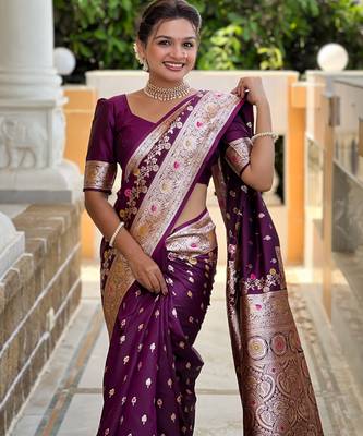 Wine soft silk blend saree with zari weaving meenakari design 2