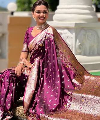 Wine soft silk blend saree with zari weaving meenakari design 4