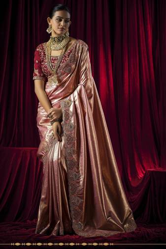 pink kanjivaram silk blend wedding saree