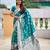 Sea green soft silk blend saree with zari weaving meenakari design