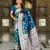Teal blue soft silk blend saree with zari weaving meenakari design
