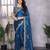 Blue shimmer chiffon embroidered saree with blouse piece