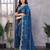 Blue shimmer chiffon embroidered saree with blouse piece
