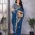 Blue shimmer chiffon embroidered saree with blouse piece