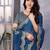 Blue shimmer chiffon embroidered saree with blouse piece