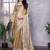 Cream shimmer chiffon embroidered saree with blouse piece